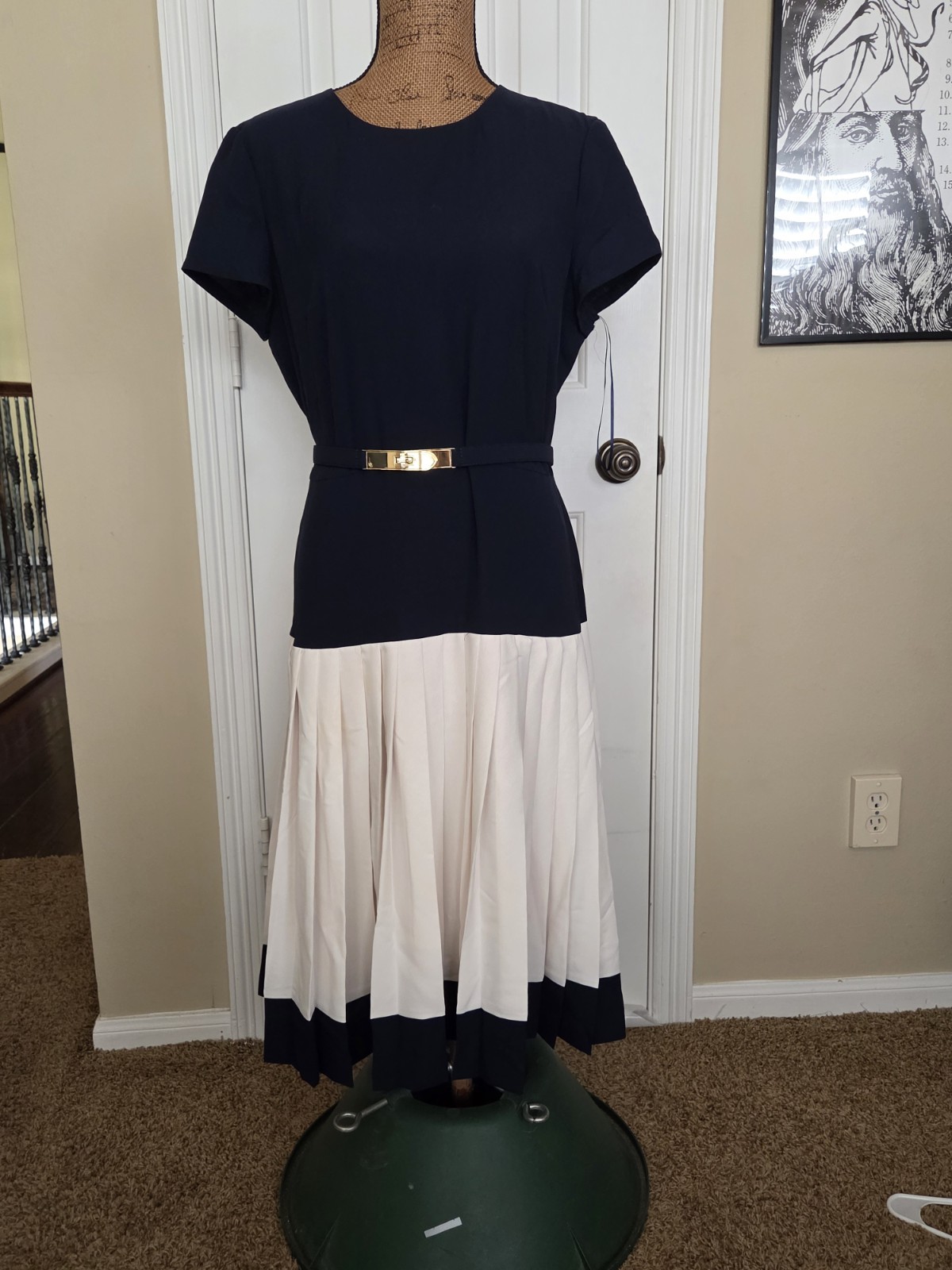 Ralph Lauren Two Toned Belted Georgette Dress Size 6