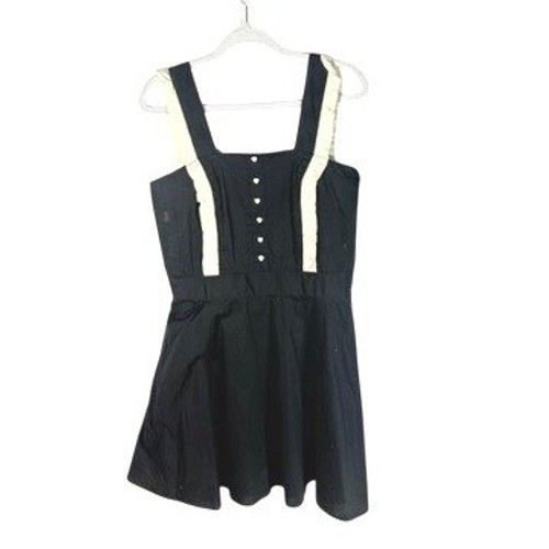 New Black Fit & Flare Dress Heart Buttons Ruffles Sleeveless y2k 90s coquette