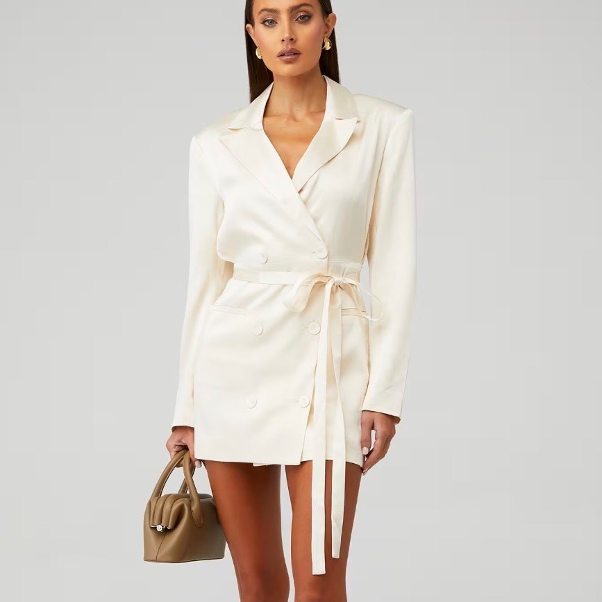 Shona Joy La Lune Blazer Dress Cream Small | Belted Satin Mini Dress NWT