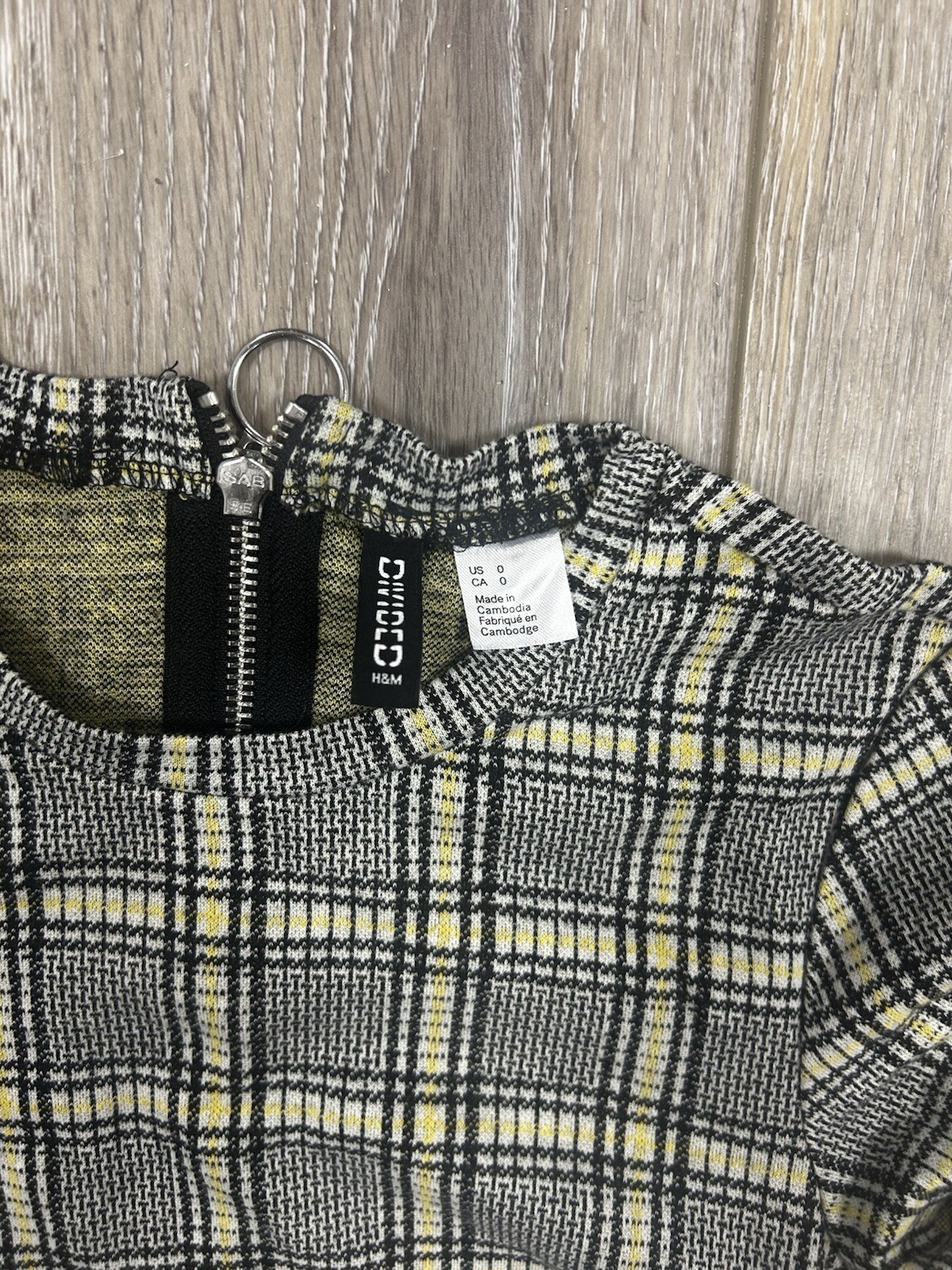 Divided by H&M Plaid Shift Dress Gray Yellow White Black Short Sleeve Sz 0
