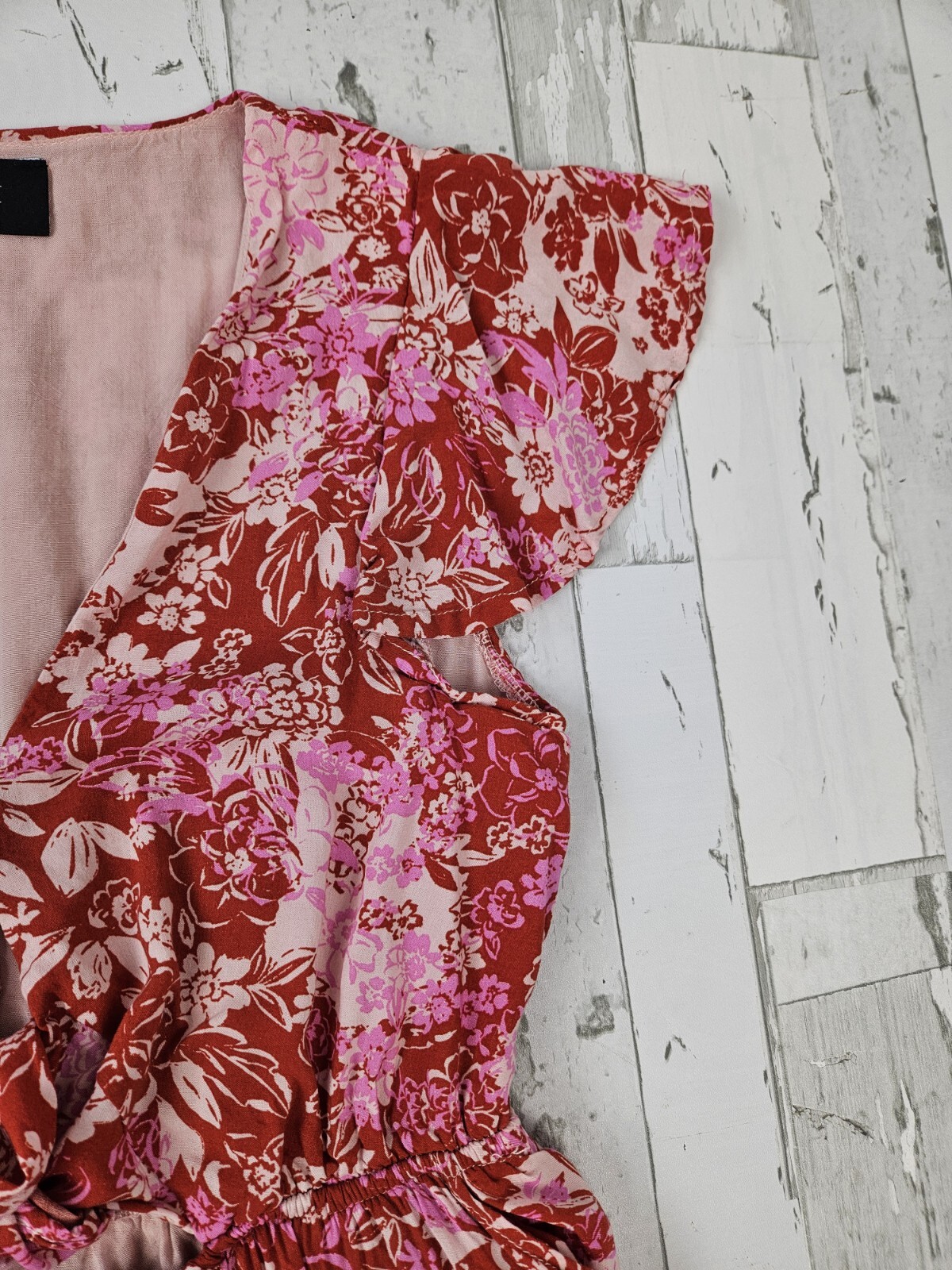 Vici Womens Dress Small Hi Low Maxi Pockets Ruffle Raspberry Floral