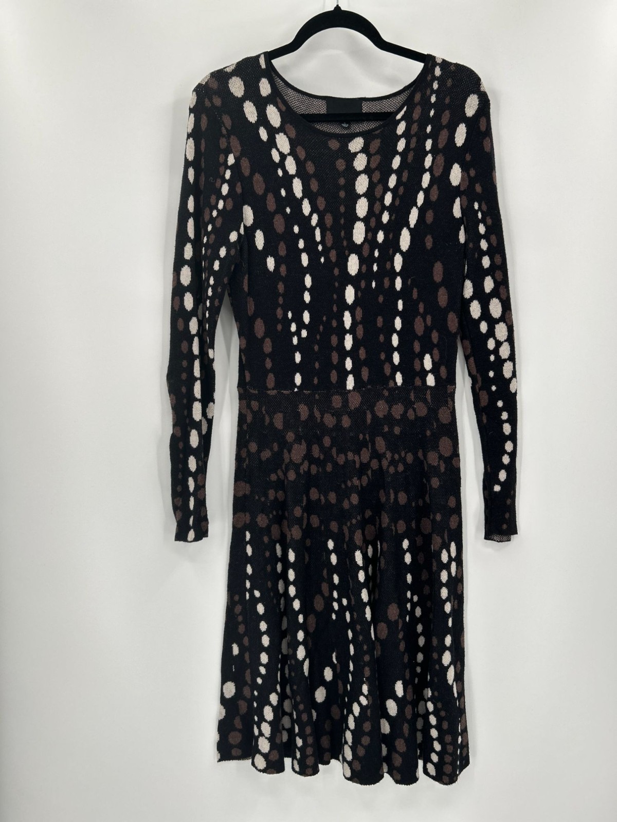 Cynthia Rowley Womens Long Sleeve Dress L Black/Brown/White Pattern Cotton/Rayon