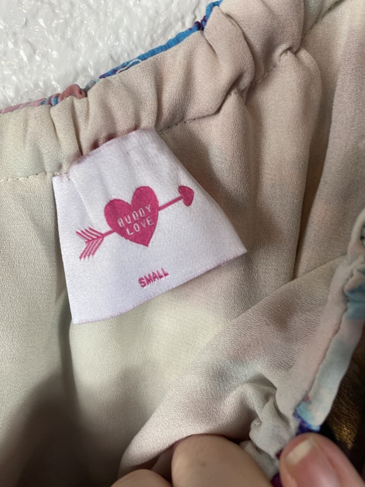 Buddy Love Sofia One Shoulder Water Colo Mini Dress Size Small Ruffle Smocked
