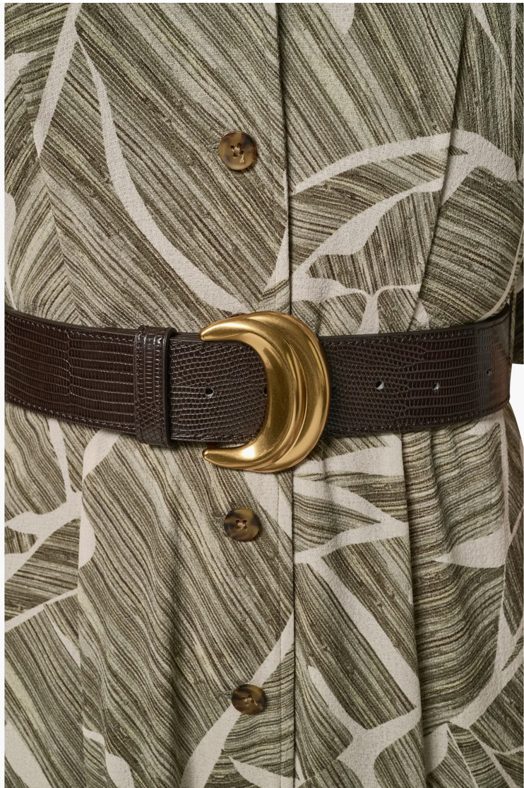 NWT Donna Karan NY Leaf Print Collared Belted Lined Shirt Dress, 8, Olive, $199