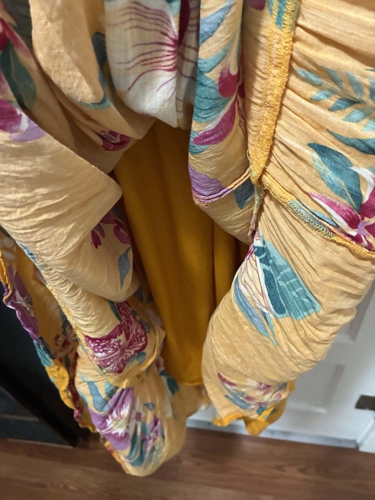 Old Navy Mustard Hawaiian Tropical Cotton Belt Cami Sun Dress Midi Resort L Luau