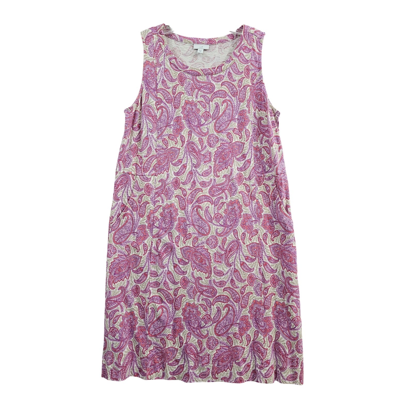J. Jill Paisley Shift Dress Womens M Pink Purple Sleeveless Cotton Tencel Knit