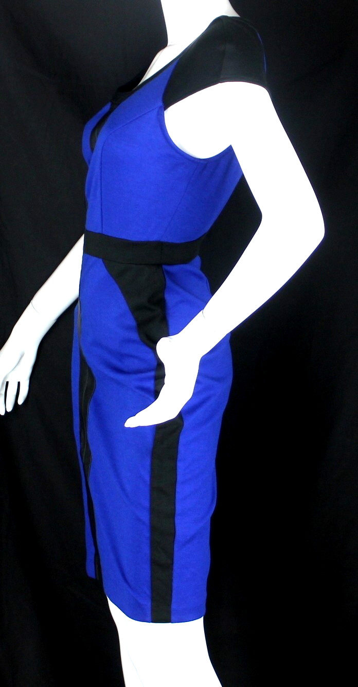 {ICE} Dress Colorblock Sz. 10 Blue & Black Sheath Stretch Knit Sleeveless