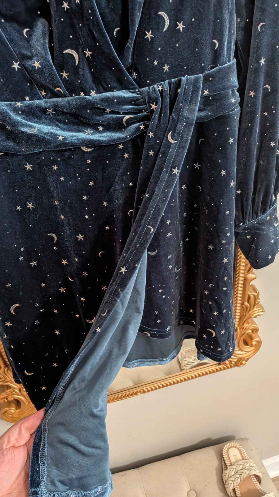 Cider Plus 1xl Velvet Moon Star Blue Dress Cosplay Witch Goth A Line Faux Wrap