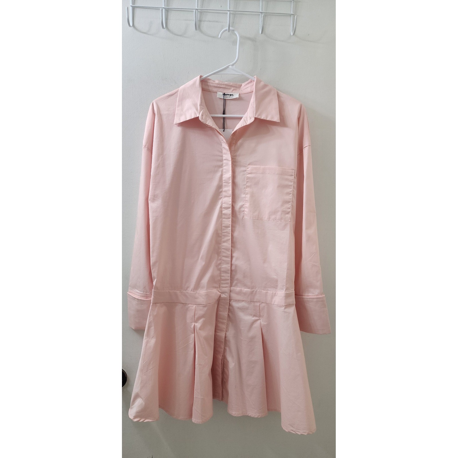 Showpo Valentina Pink Mini Dress Long Sleeve Button Front Dropped Waist US 6 NEW