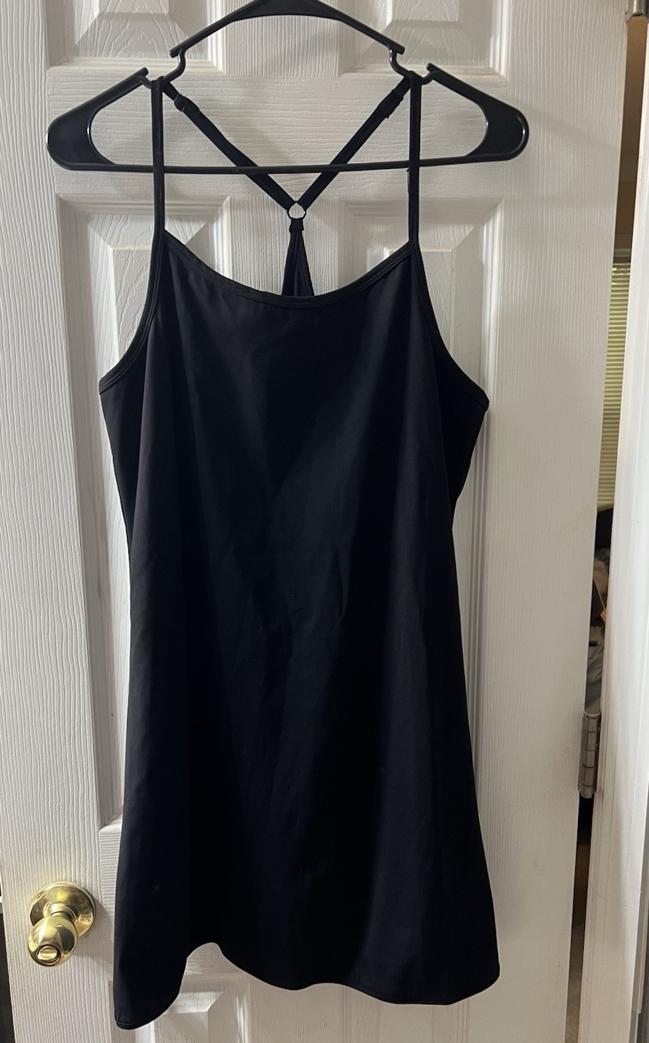 Women’s Large Black Solid Active Dress Spaghetti Strap, Build In Shorts