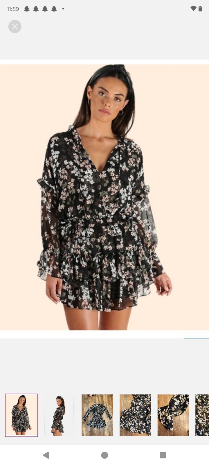 MISA Los Angeles Floral Chiffon Ruffle V-Neck Long Sleeve Romper Sz M