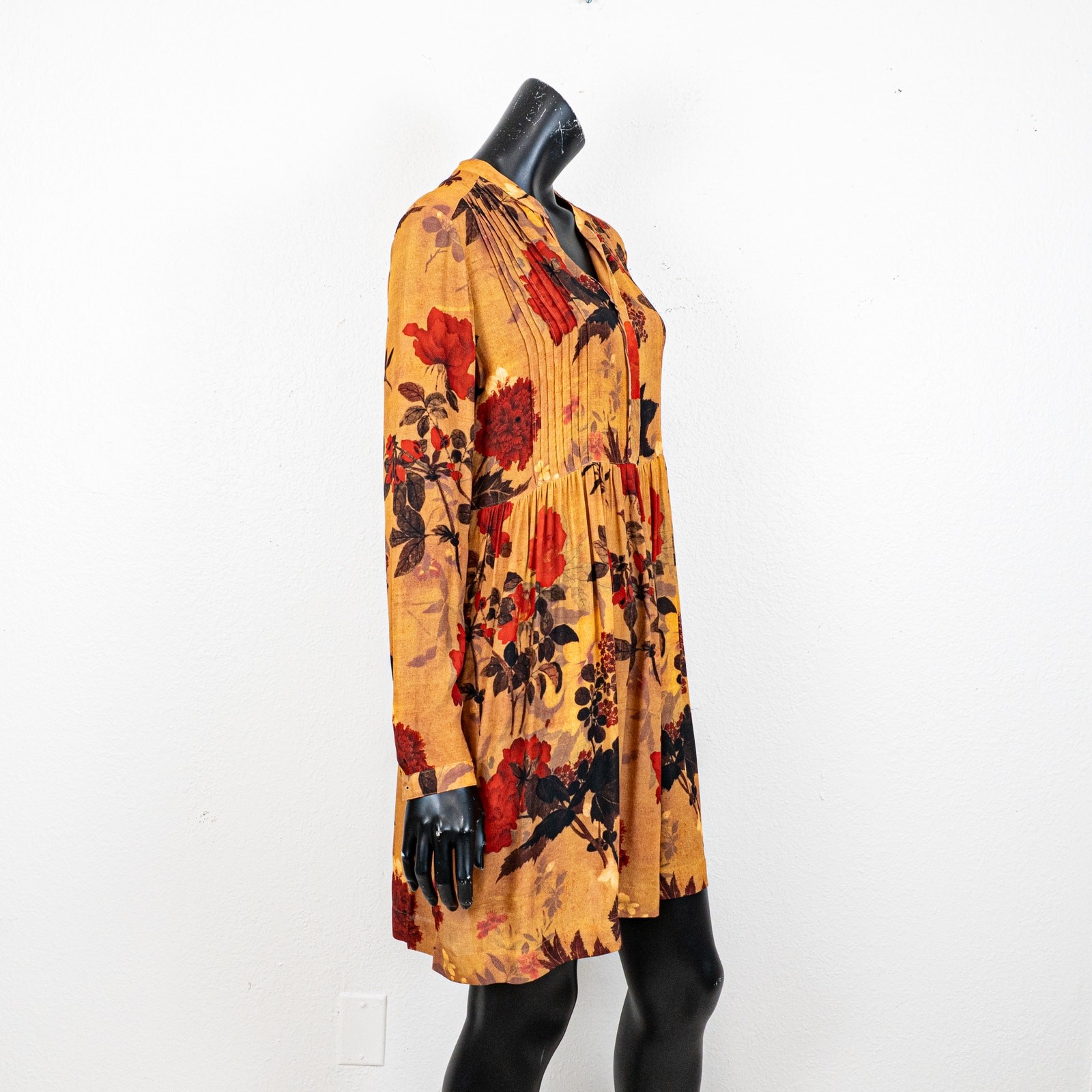 Peruvian Connection Women’s Brown Floral Dress Pleated size Small