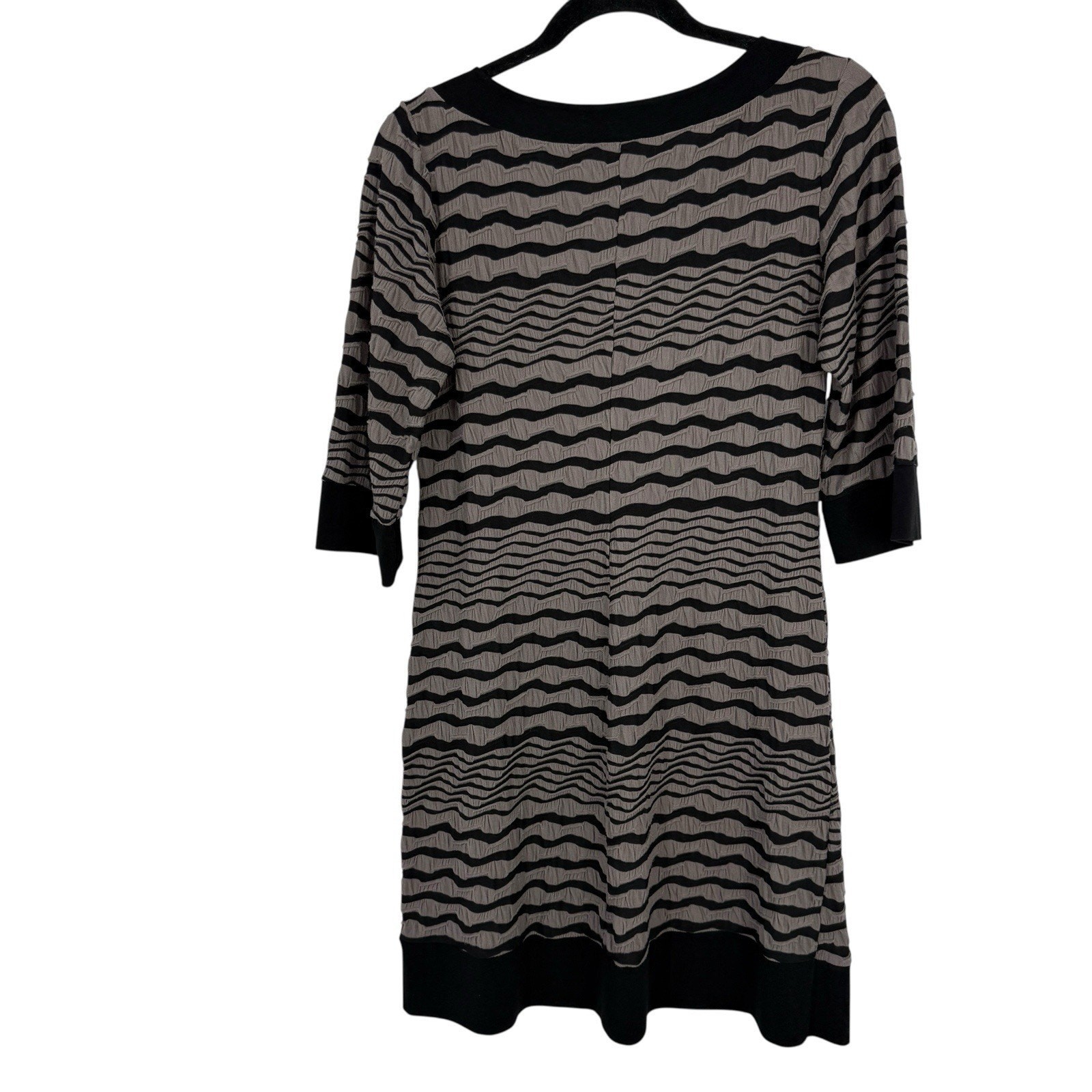 Papillon Blanc Shift Dress Large Textured Seamed Gray Stripe Lagenlook