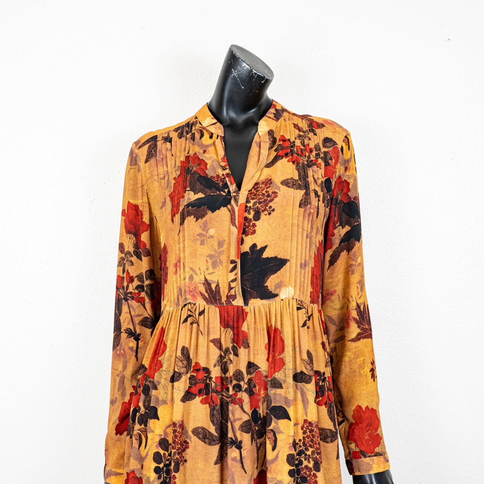 Peruvian Connection Women’s Brown Floral Dress Pleated size Small