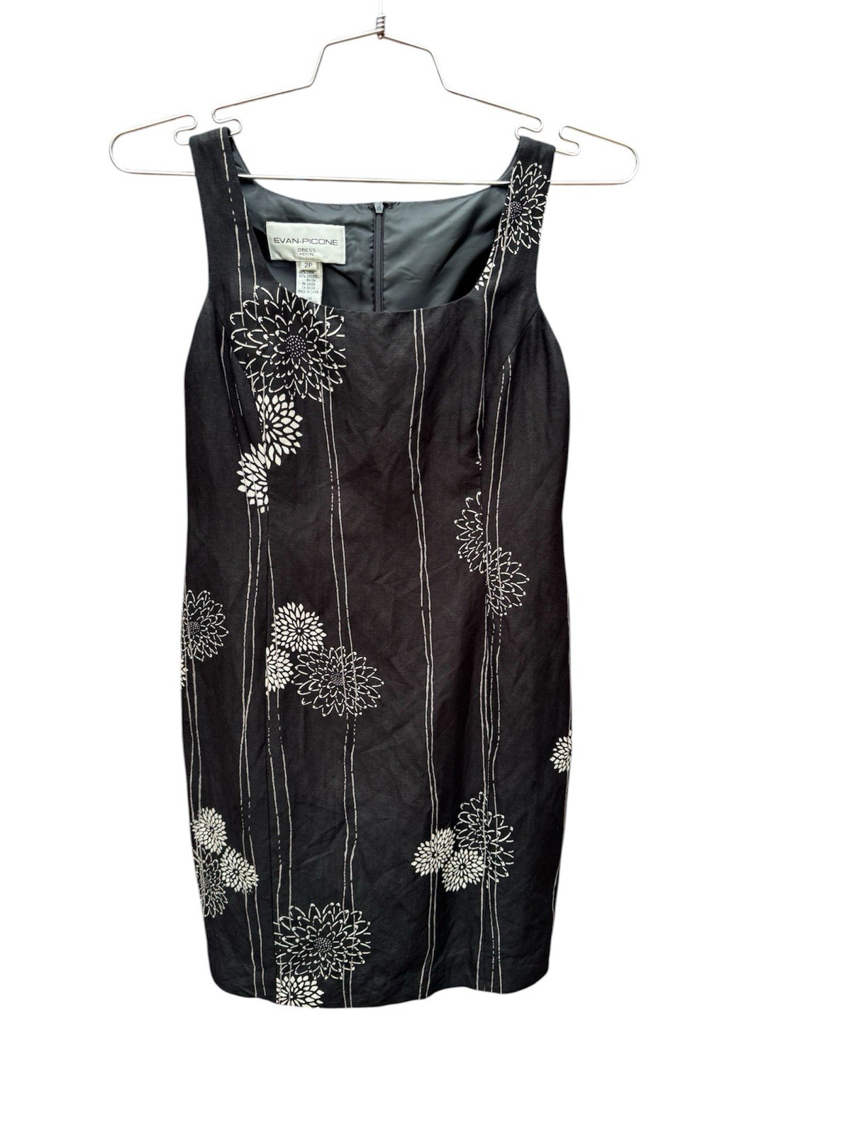 Vintage 90s Linen Blend Black Floral Dress Y2K Spring Boho Whimsigoth Wedding
