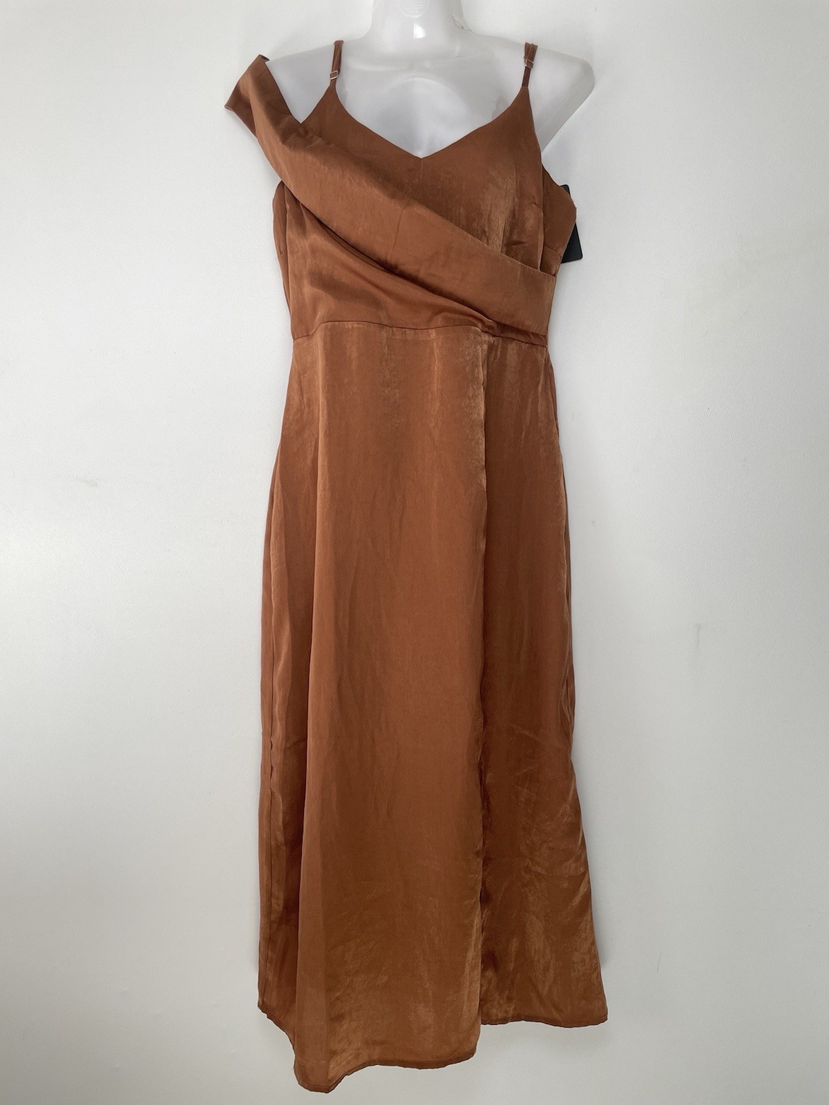 J.O.A Rust Orange Brown Satin Spaghetti Strap Midi Dress Women Sz Medium Party