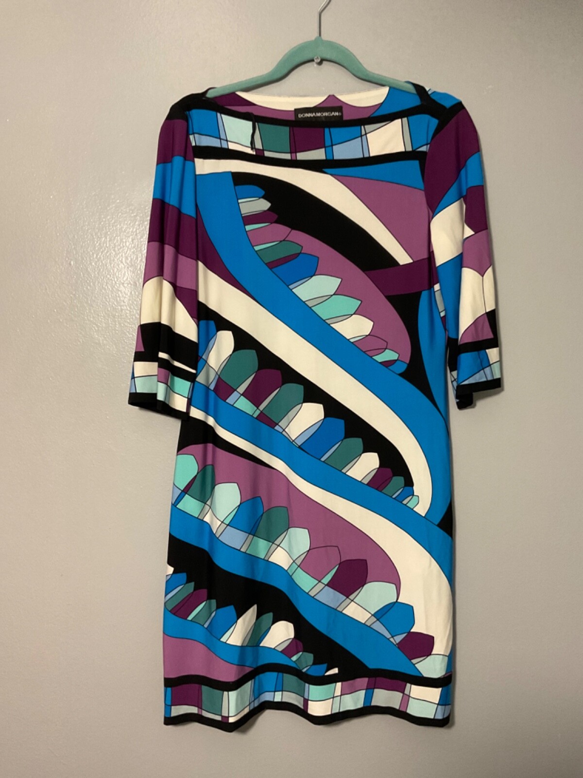 Donna Morgan Dress Size 8 Multi Color Machine Wash 3/4 Sleeve 95% Polyester
