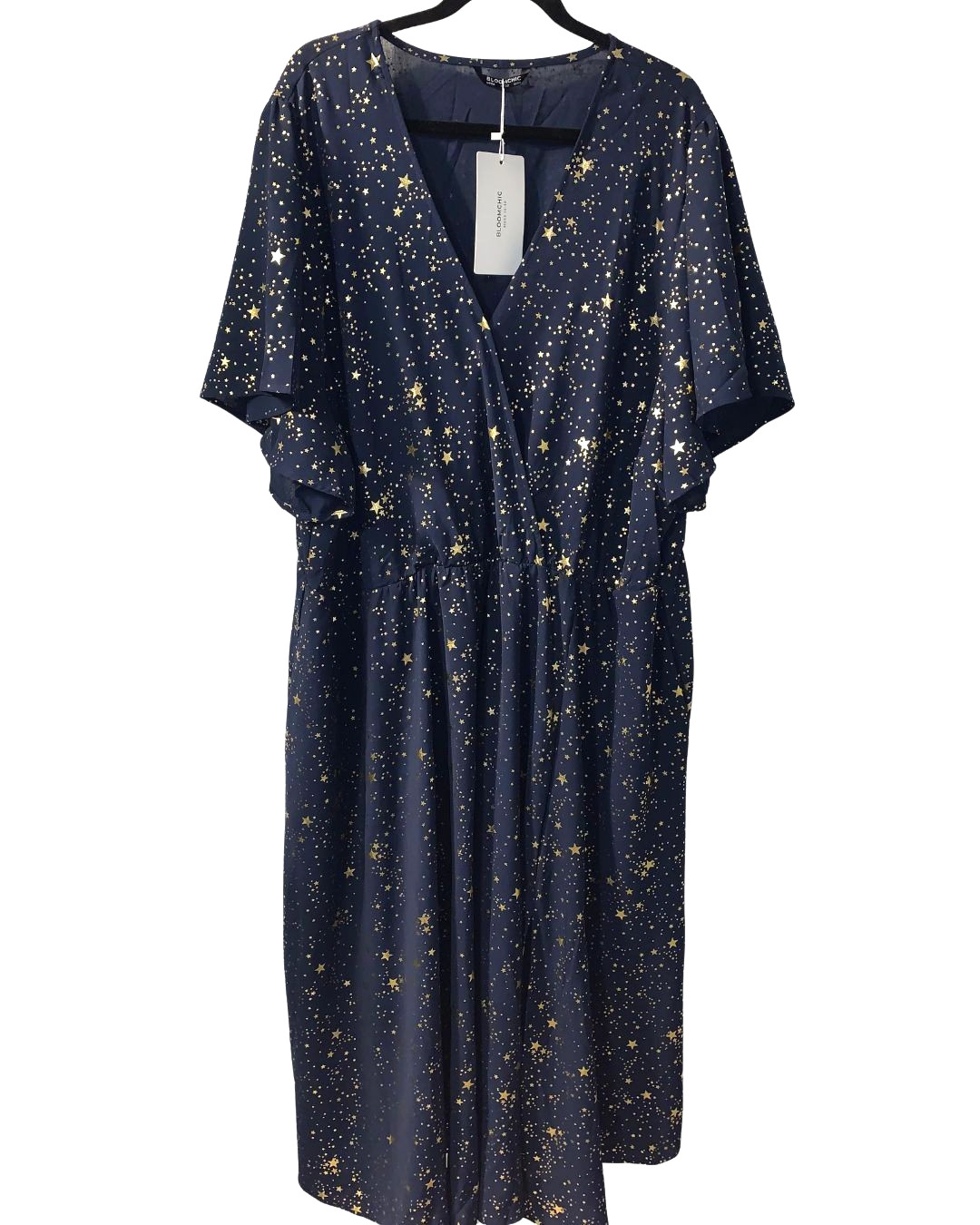 Bloomchic Womens Whimsigoth Celestial Gold Stars Maxi Dress Plus Size 28 Navy
