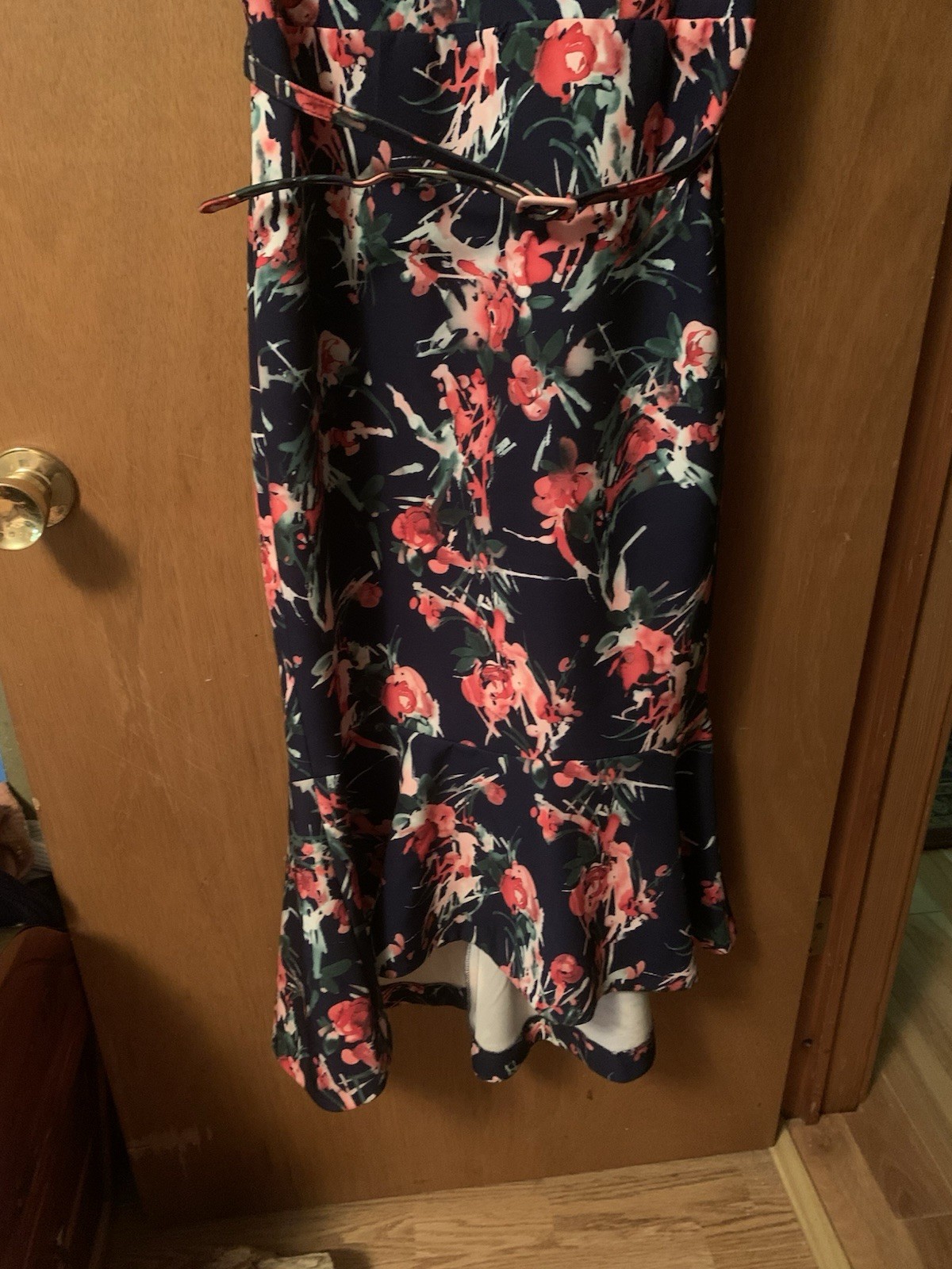 David Meister Cap Sleeve Belted Floral Print Stretch Lined Sheath Dress Size 10