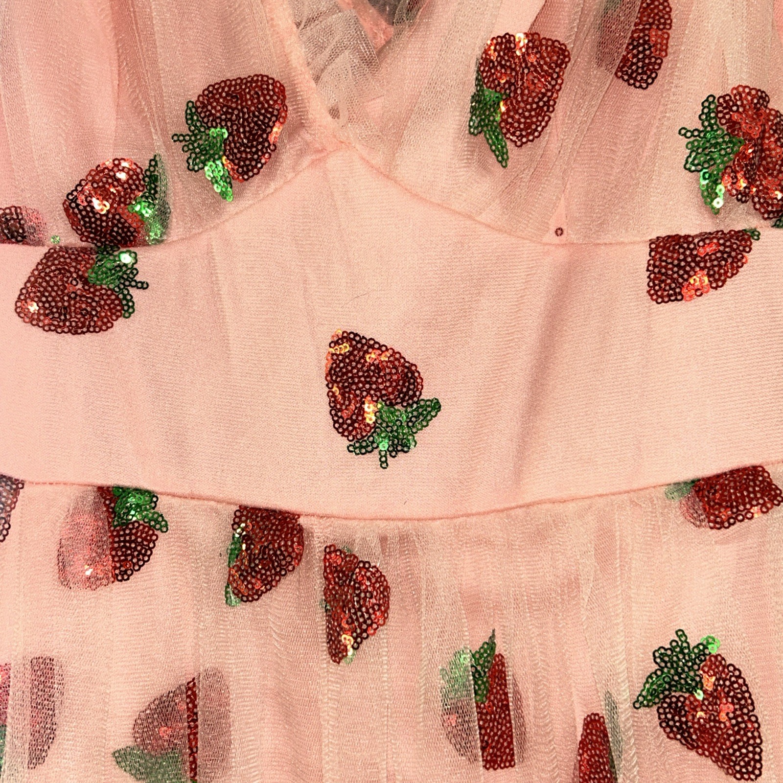 Strawberry Sequin Tulle Maxi Spring Pink Dress Retro Dress Size XL Fairy