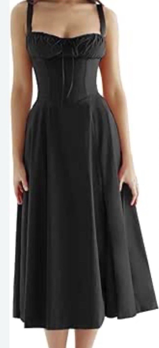 Black Whimsigoth Bustier Lace up Back Sleeveless Maxi Dress Medium Corset Event