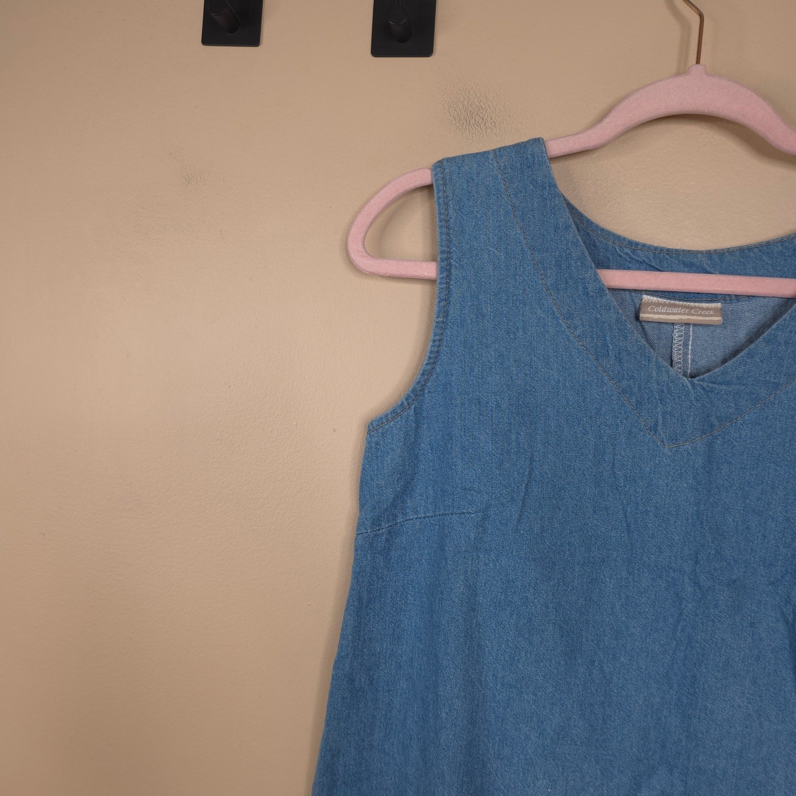 Vintage Coldwater Creek Sleeveless Shift Chambray Mini Dress Light Wash Size S