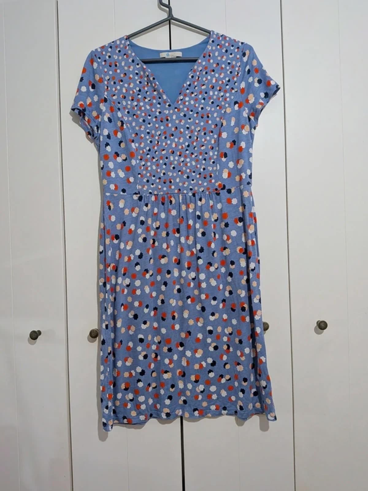 Boden Dress Size 14 Blue Spotty Jersey Casual