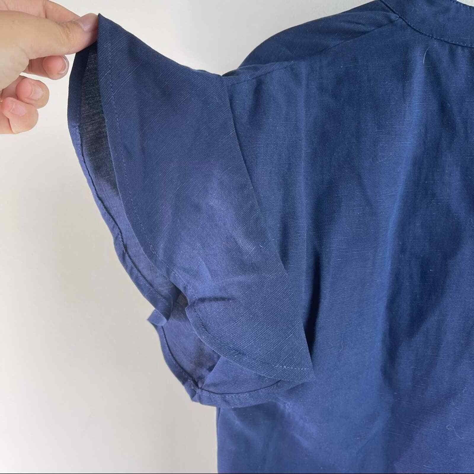 Sancia anthropologie blue linen button front ruffle sleeves size XS vacation