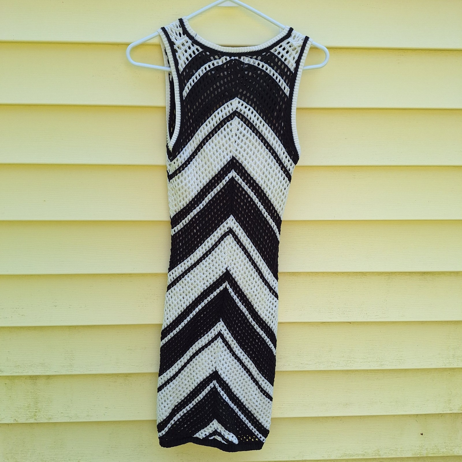 Willow & Wind M Knit Black White Chevron BodyCon Sleeveless Dress Cottagecore