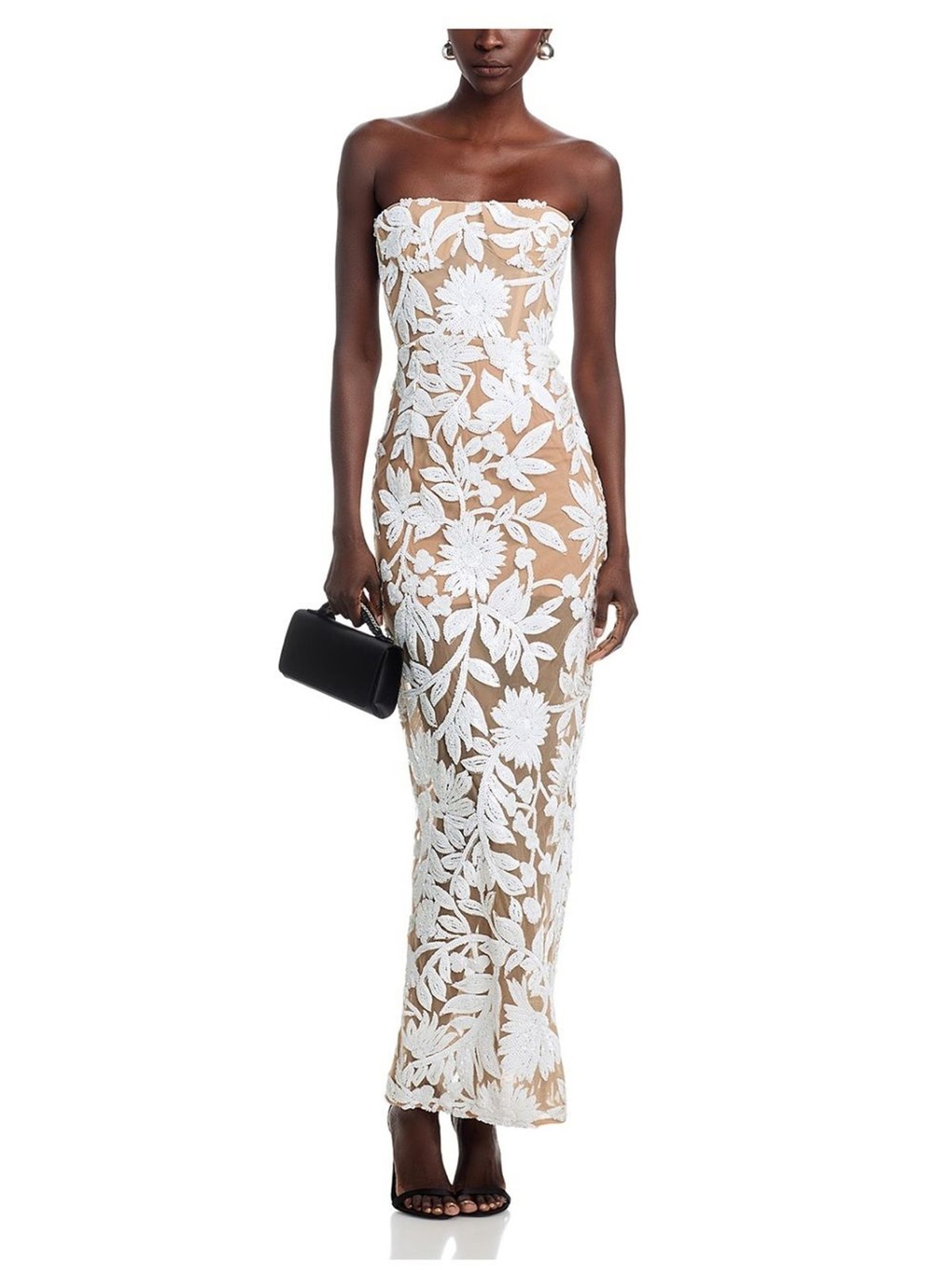 NWT Bronx and Banco Dahlia Strapless Floral Embroidered Sequin Maxi Dress