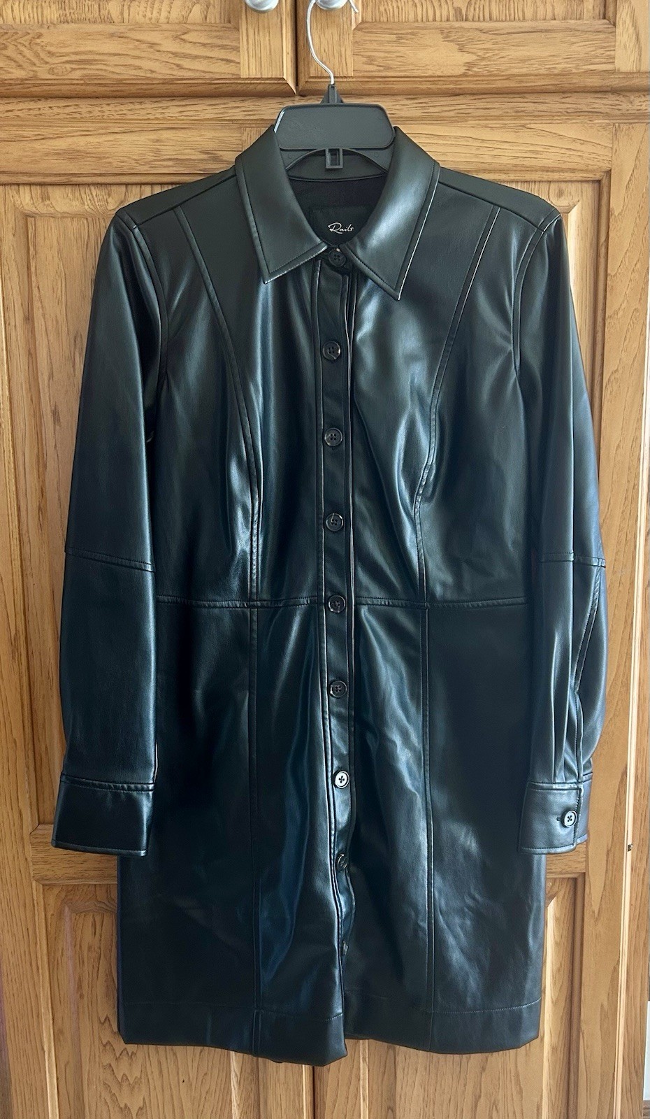 !! NEW !! Rails Ruby Faux Leather Long Sleeve Mini Shirtdress Black SZ M