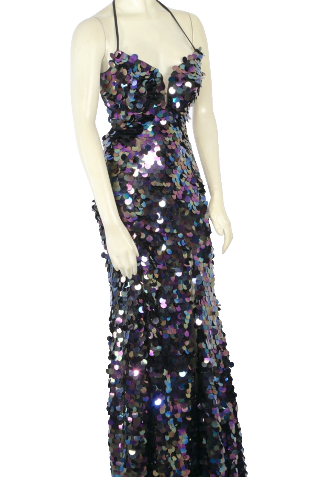 ALYCE Paris Paillette Plunging Neckline Sequin Maxi Prom Dress Gown Women Sz 000