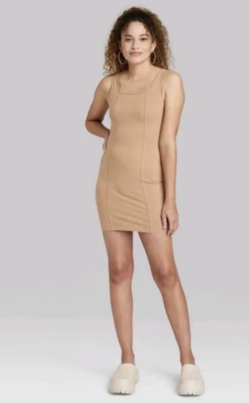Wild Fable Bodycon Seamed Sleeveless Dress size XXS – Light Brown/Camel – NEW