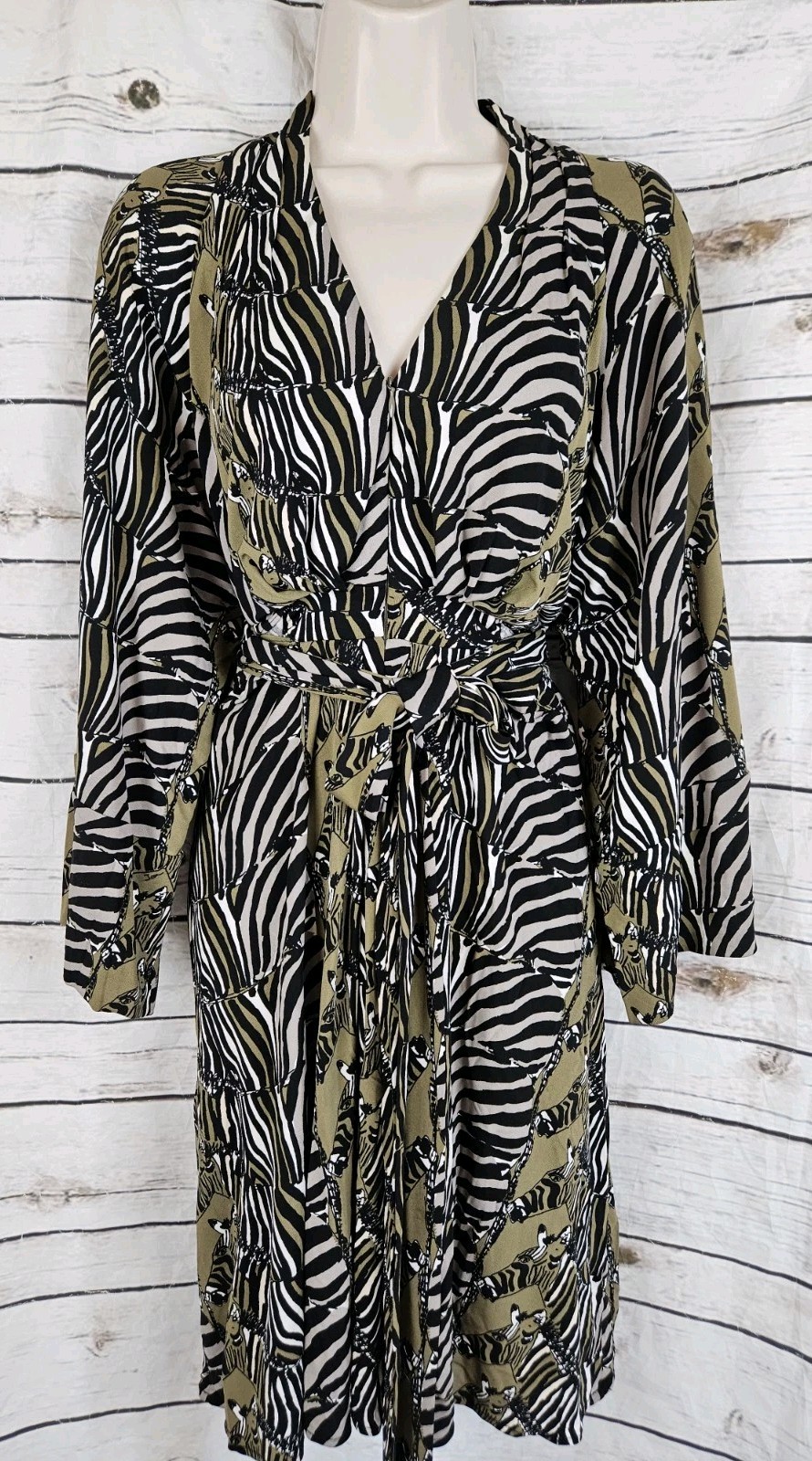 Banana Republic Issa London Dress 8 Zebra Print Tie Back Kimono Sleeve Rayon