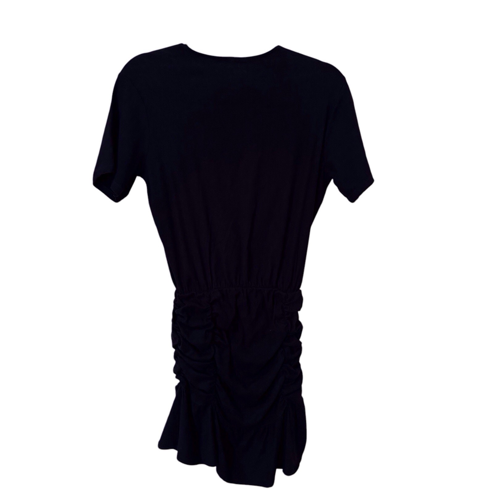 Monrow Size Medium Black Boho Western Ruffled Hem Ruched Woven Wrap Mini Dress