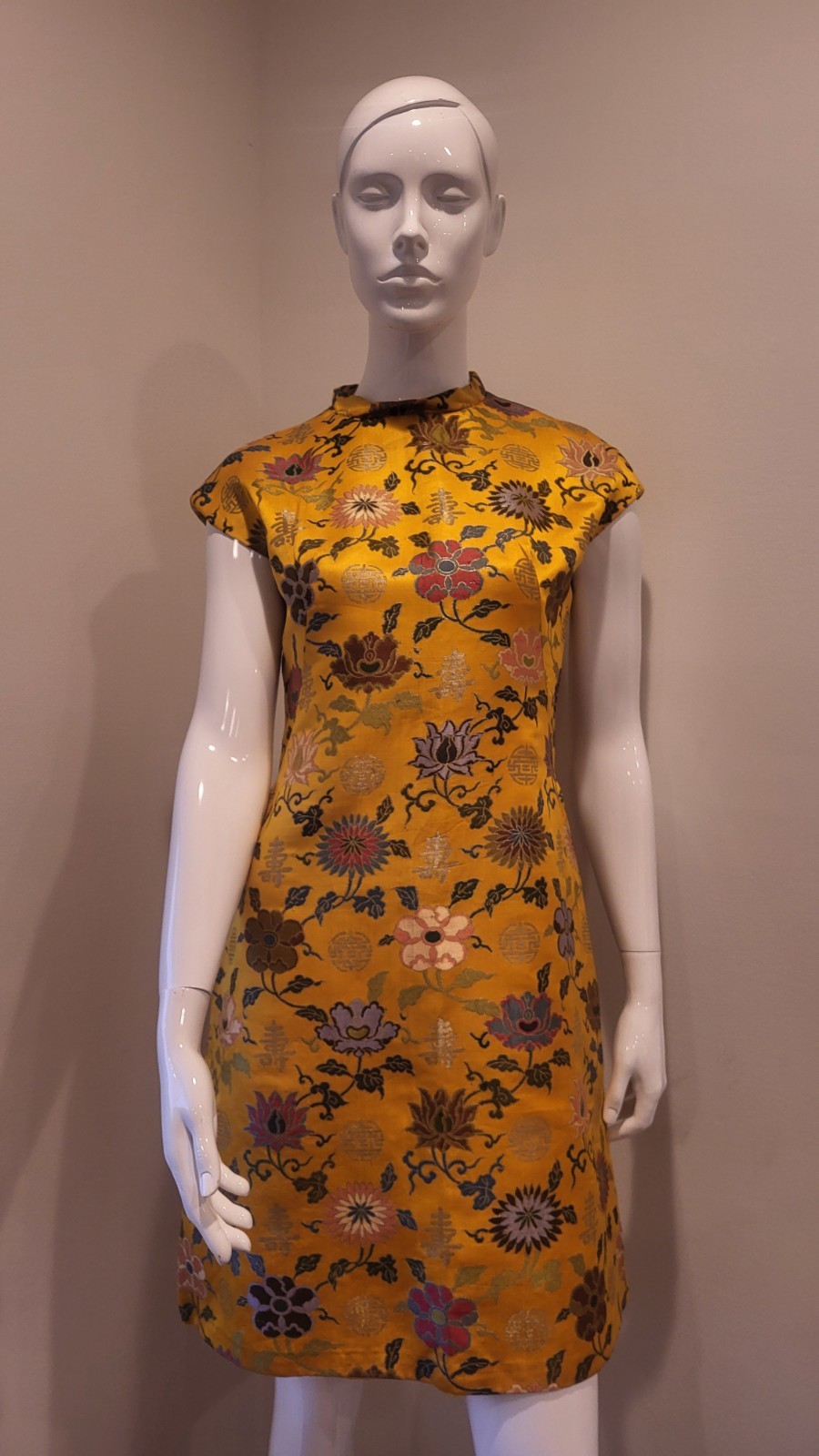 Vintage 1950s Adele Simpson Embroidered Silk Cheongsam-Style Dress (Size M)