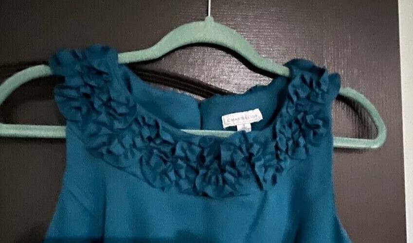 Sleeveless A-Line Sheath Dress Ruffle Neck Dress Charter Club Women Size 4 Teal