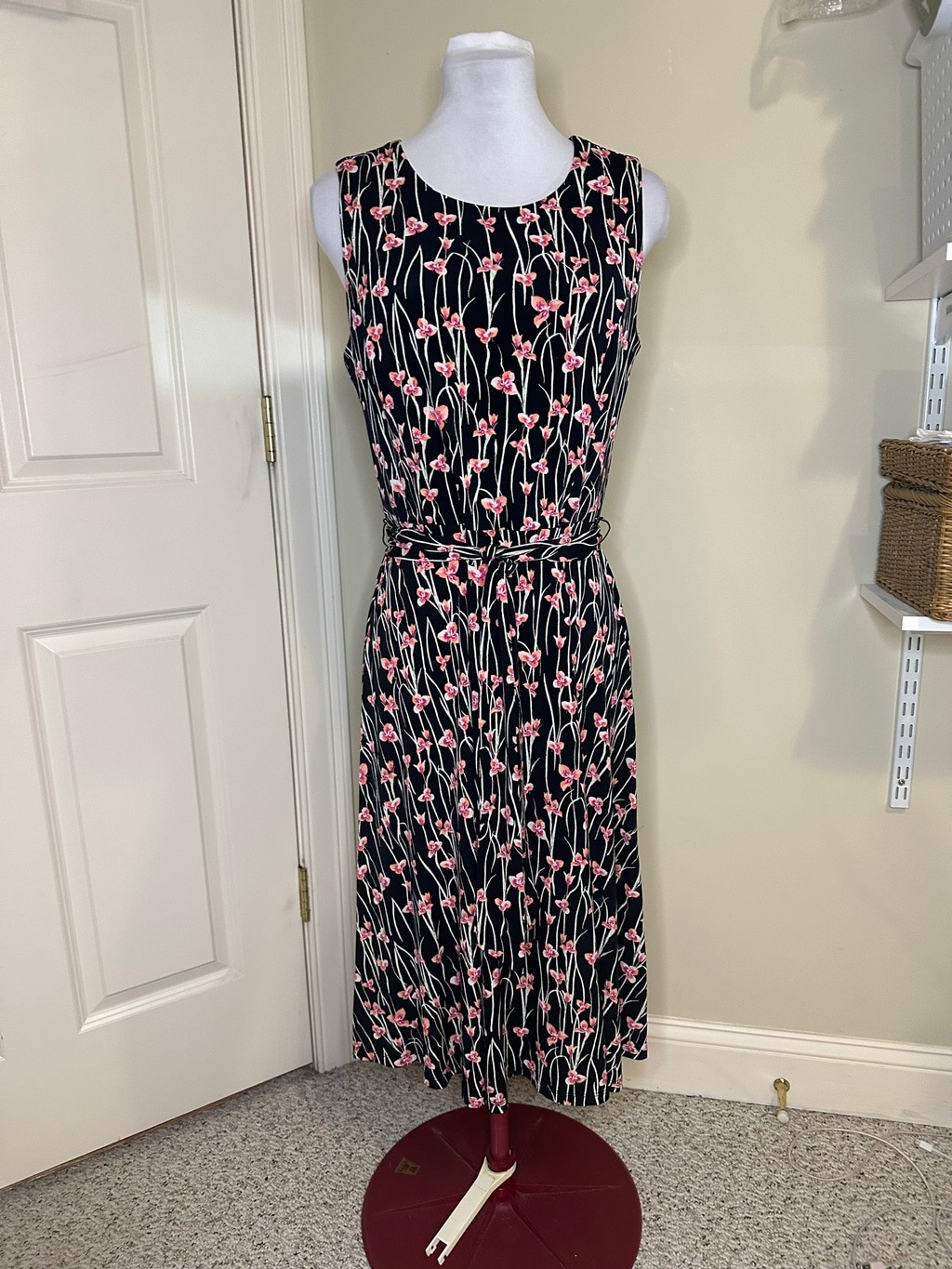 Charter Club Black Pink Floral Sleeveless Midi Dress S