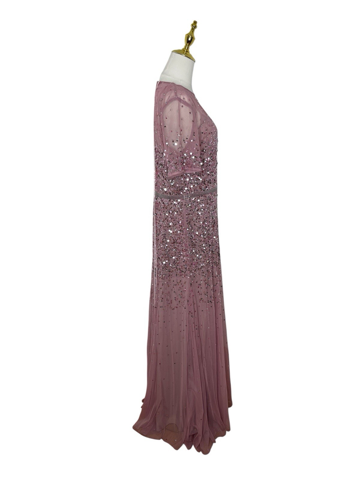 Mac Duggal 93909 Short Sleeve Embellished Tulle Gown Rosewood Size 12 $598