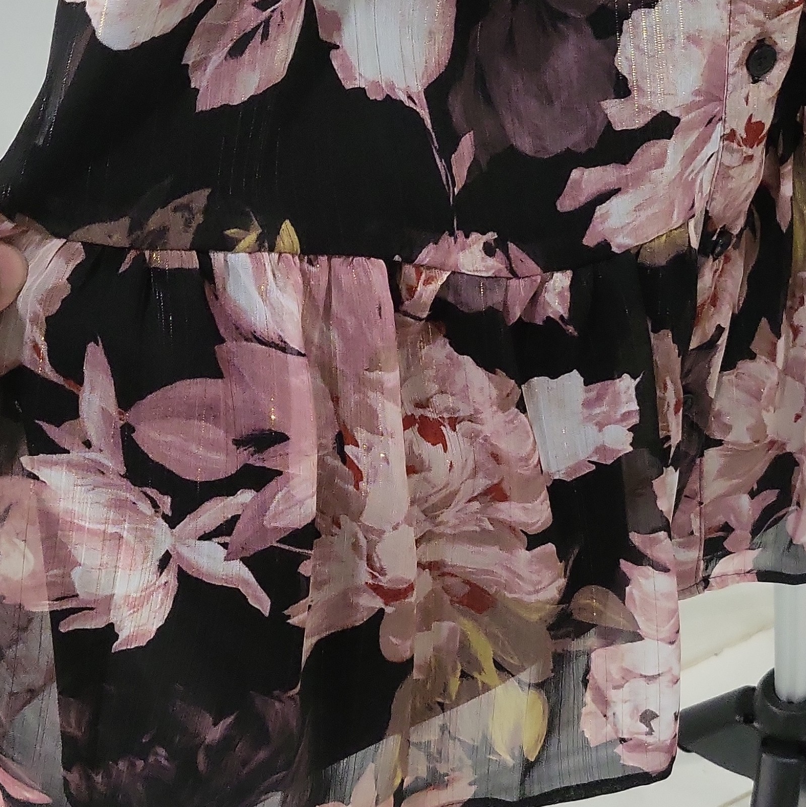 Anne Klein Floral Chiffon Collared Button Front Long Sleeve Belted Dress 2