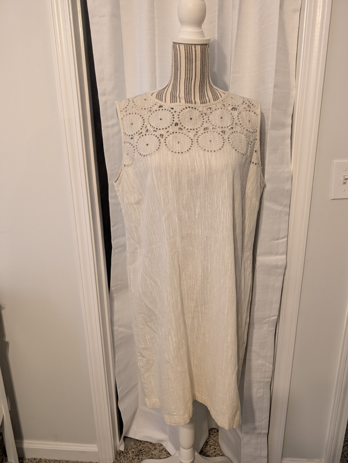 Dana Buchman Shift Dress Womens Sz 16 Bone Lace Crochet Top Side Zip Closure NEW