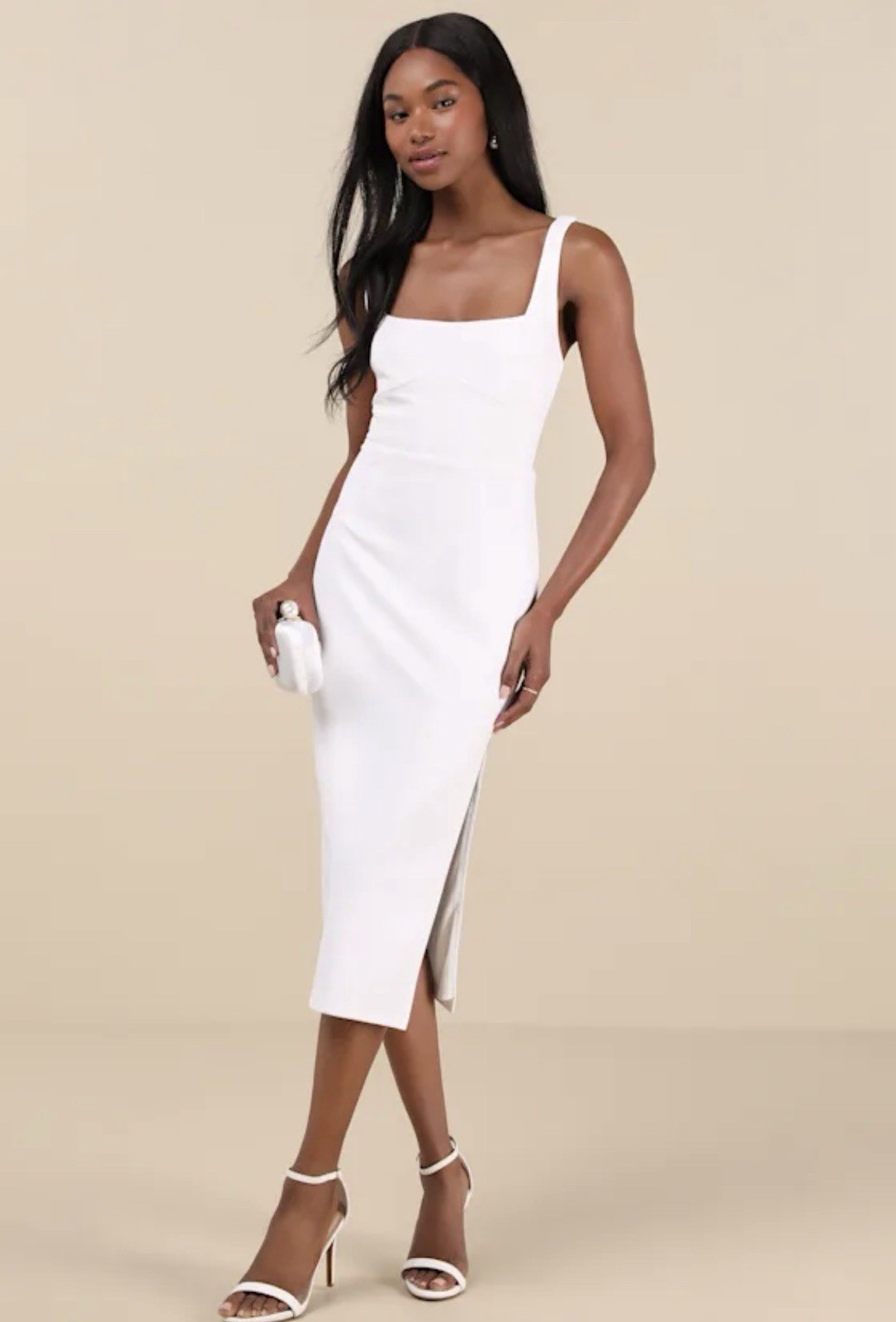 Lulus Vibrant Allure White Square Neck Sleeveless Bodycon Midi Dress Medium NWT