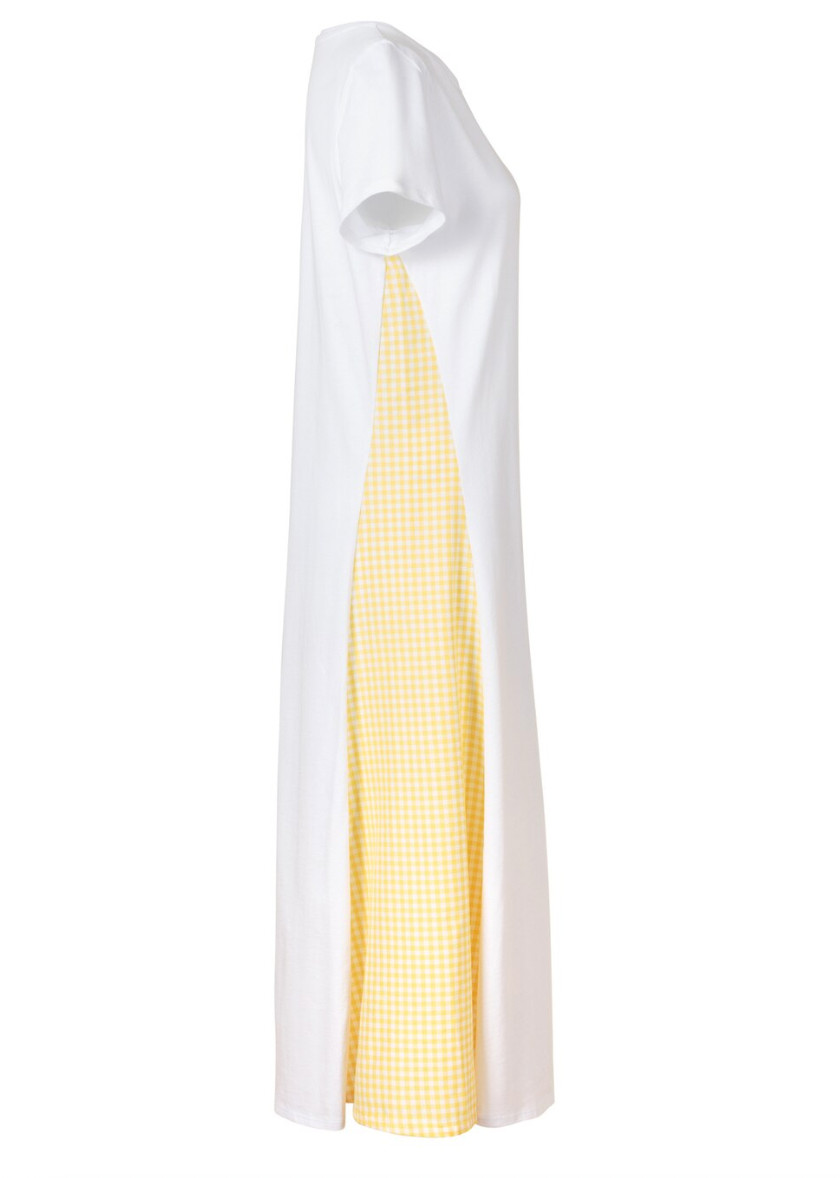 Oliver Bonas White & Yellow Gingham Checked Insert T-shirt Midi Dress Size 12