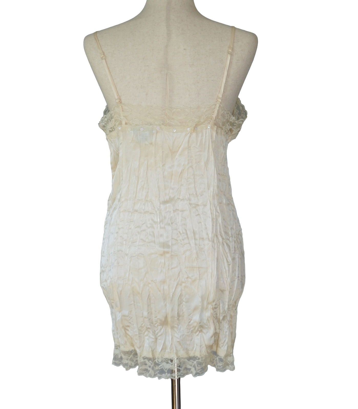 VTG 90s One Step Up Lace Slip Crinkle Dress Cami Top L Whimsigoth Fairy Coquette