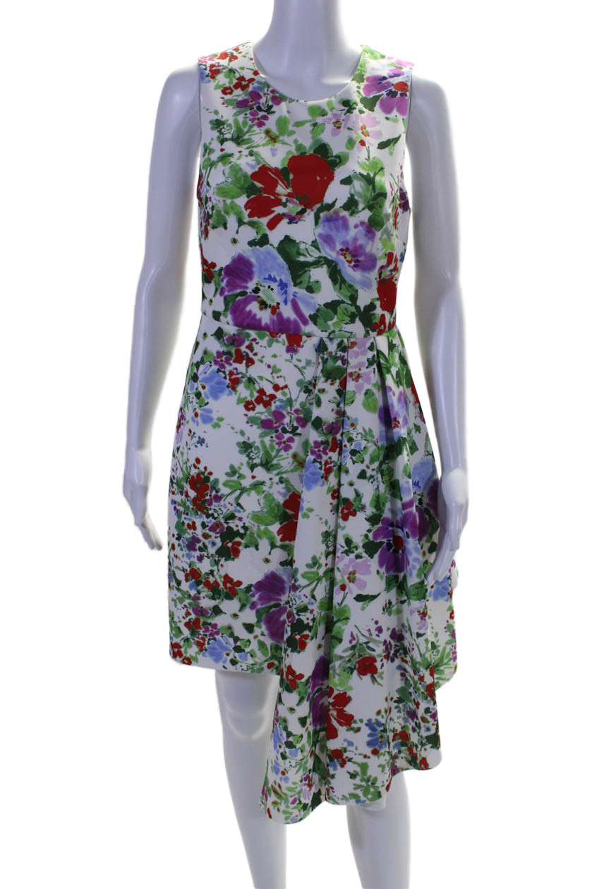 Badgley Mischka Jewel Womens Floral Print Side Draped Dress Multi Colored Size 2