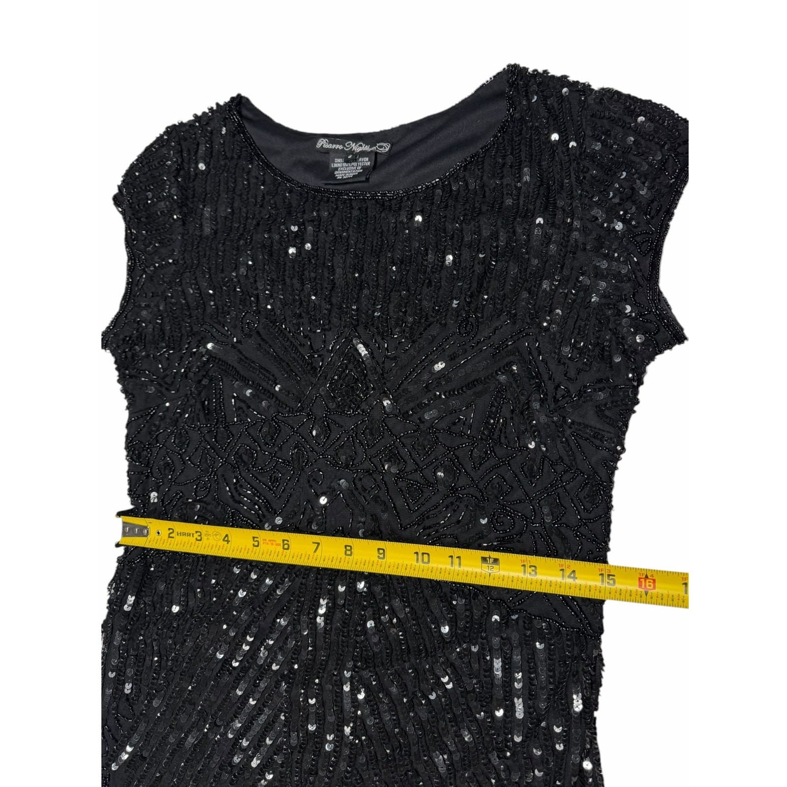Pisarro Nights Black Beaded Sequin Fringe Cocktail Dress Art Deco Gatsby Flapper