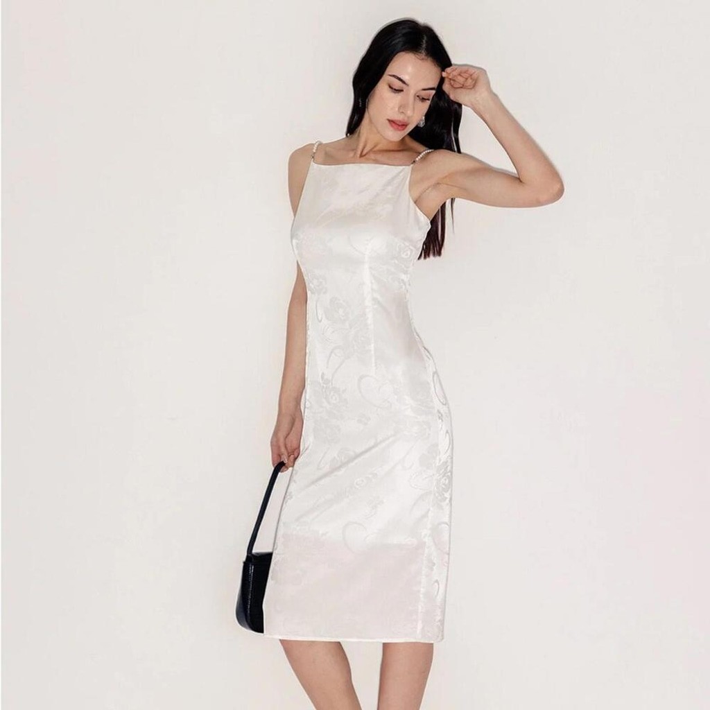 RIHOAS White Beaded Strap Slip Midi Dress XS