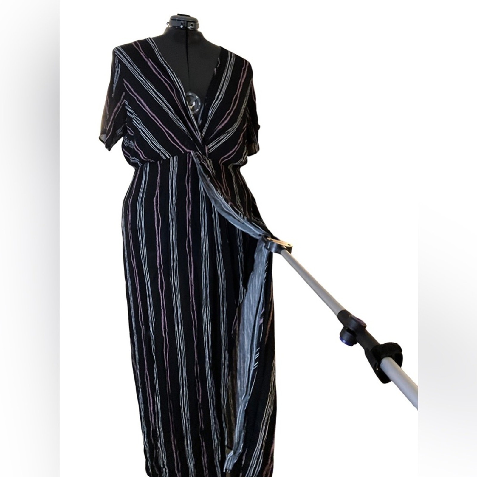 City Chic Maxi Knot Stripe Wrap Dress 18W dark Romance moody beach resort NWT