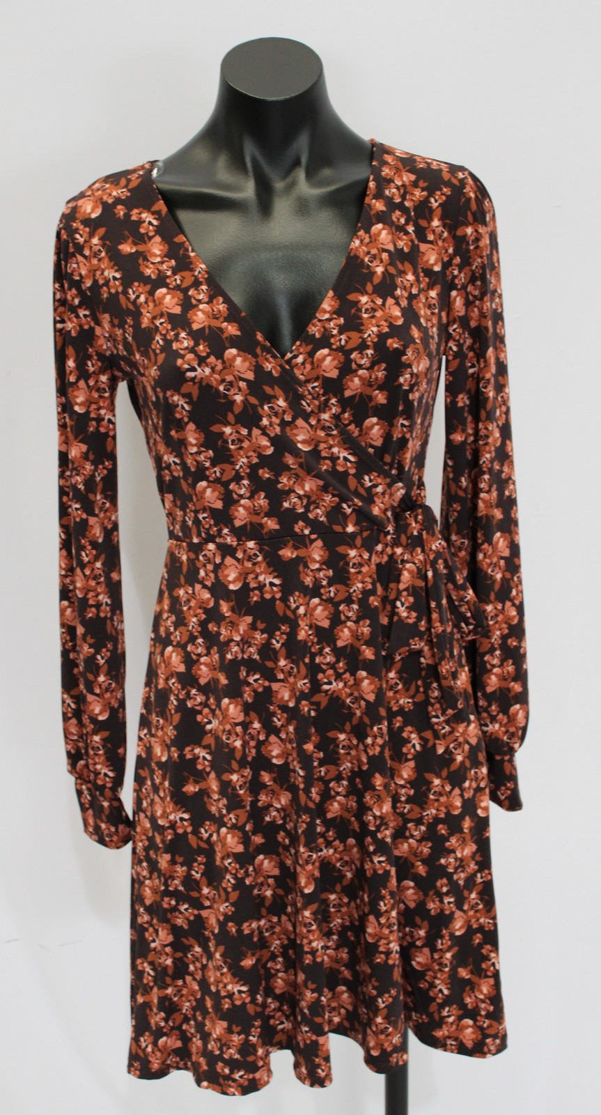 Petite Assembly Women’s Petite Long Sleeve Floral Wrap Dress AC2 Brown Size XSP