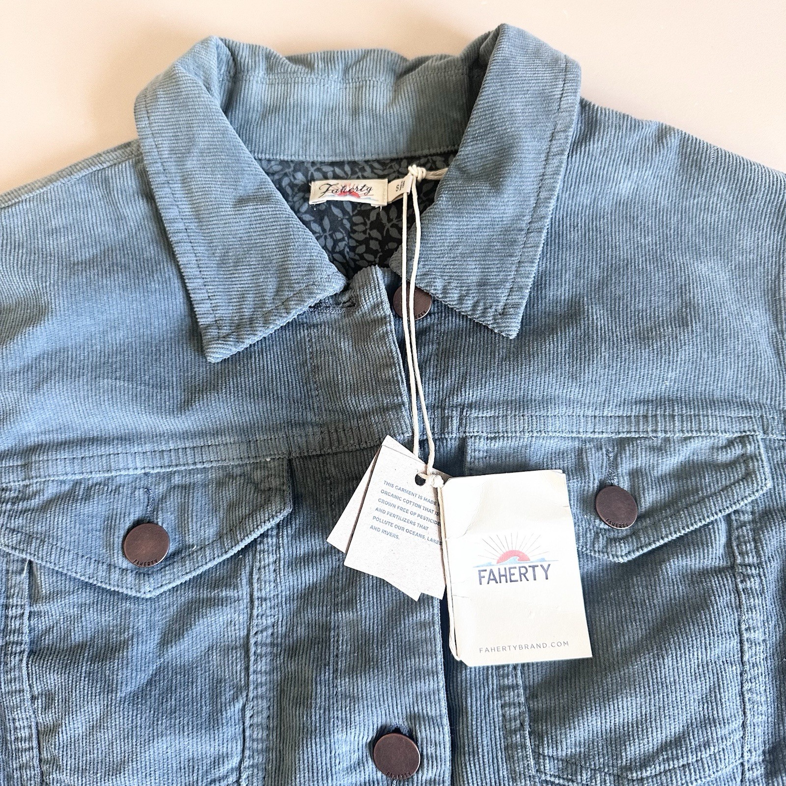 Faherty Cord Stretch Michelle Shirt Dress Corduroy Blue Sz S Organic Cotton NWT